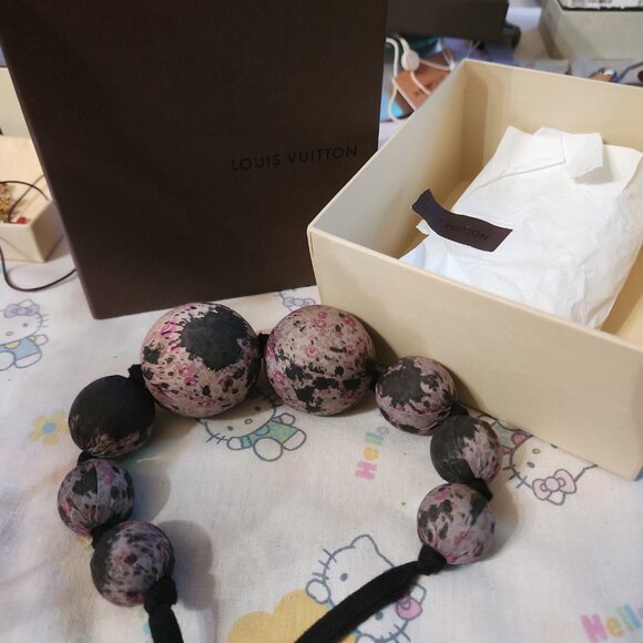 RARE Auth Louis Vuitton Liberty of London Dark Beads Fabric Necklace 2007 Runway - Picture 3 of 8